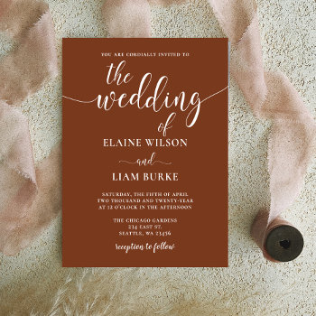 Budget Calligraphy Terracotta Wedding Invitation by blessedwedding at Zazzle