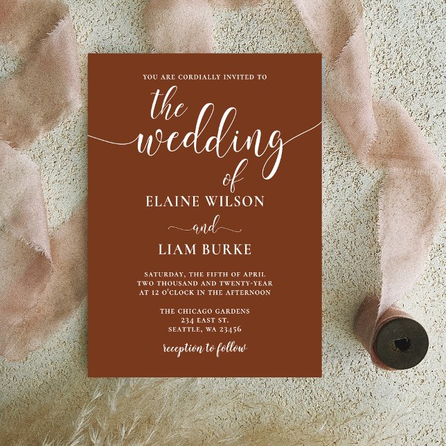 Budget Calligraphy Terracotta Wedding Invitation (Creator Uploaded)