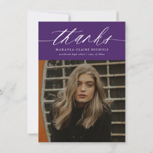 Budget Calligraphy Two Photo Purple Graduation Thank You Card