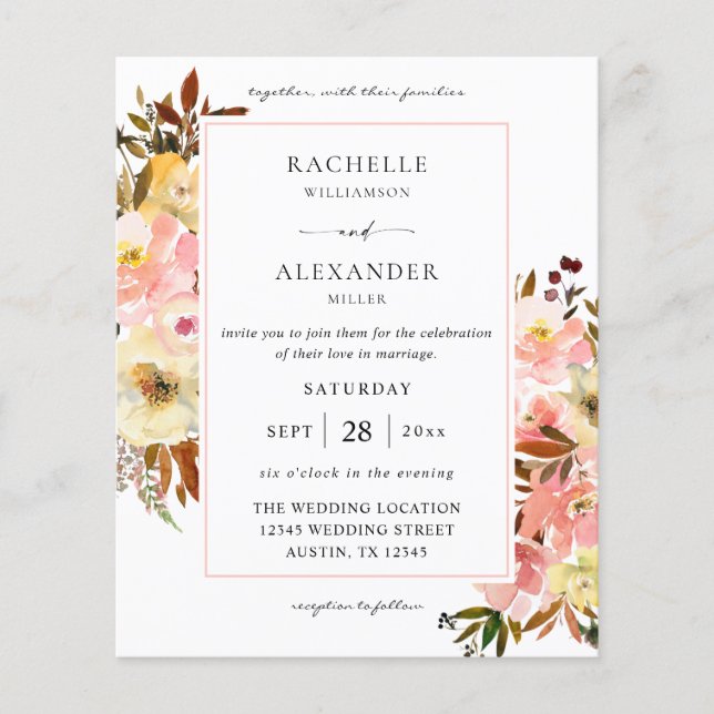 Budget Candy Pink & Yellow Floral 2 Wedding Flyer (Front)