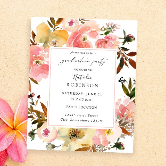 Budget Candy Pink & Yellow Floral Graduation Party Flyer (Creator Uploaded)