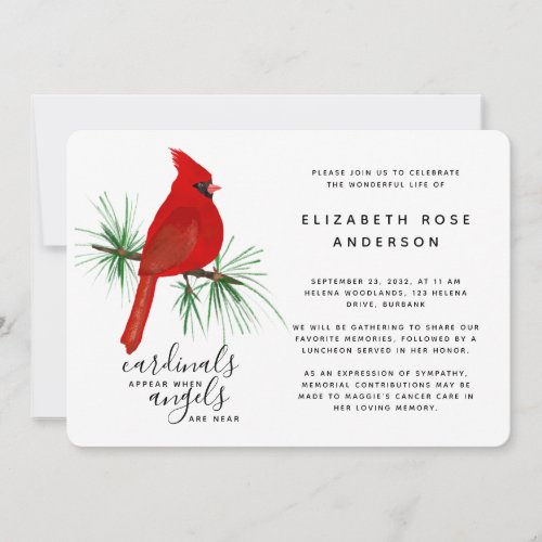 BUDGET Cardinal Celebration of Life Invitation