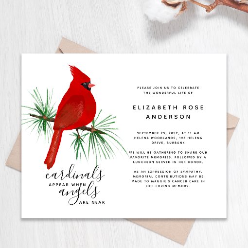 BUDGET Cardinal Celebration of Life Invitation | Zazzle