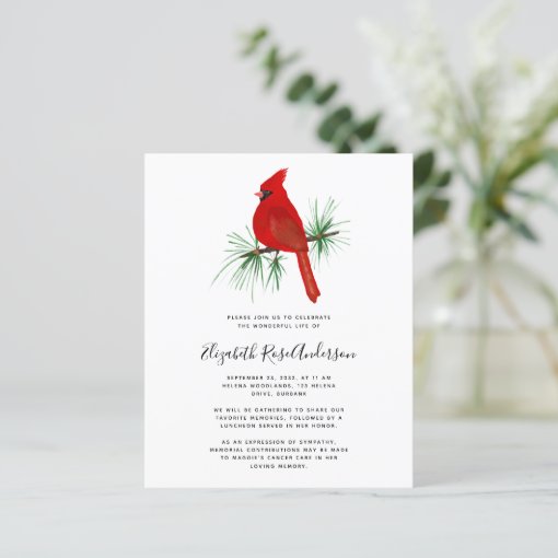 BUDGET Cardinal Celebration of Life Invitation | Zazzle