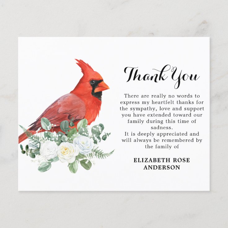 Budget Cardinal Floral Sympathy Funeral Thank You | Zazzle