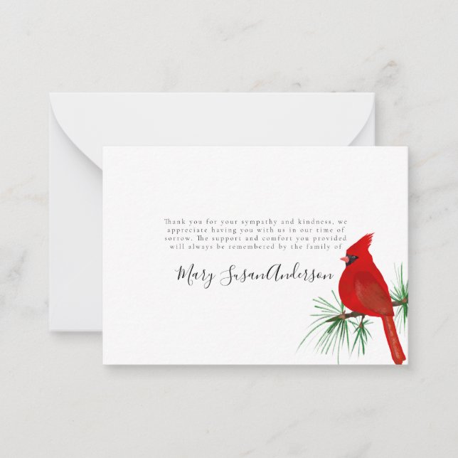 BUDGET Cardinal Funeral Memorial Thank You Note (Front)