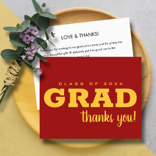 Budget Cardinal Red and Gold Grad Thank You Note