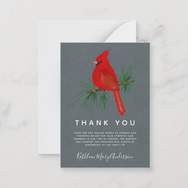 BUDGET Cardinal Sympathy Funeral Thank You Note Ca (Front)
