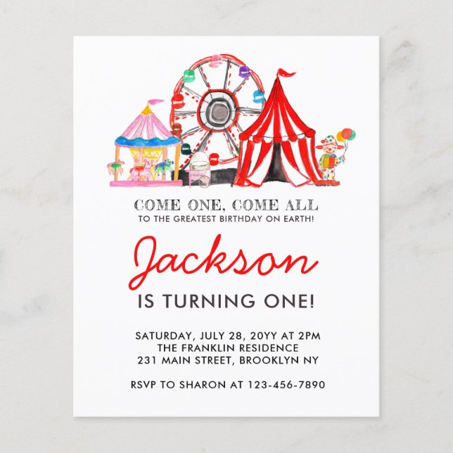 Budget Carnival Circus Party Birthday Invitation (Front)