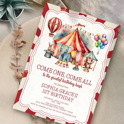 Budget Carnival Circus Show  Animals Birthday Invitation