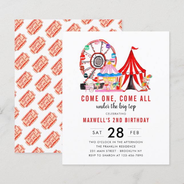 Budget Carnival Circus Show Birthday Invitation (Front/Back)