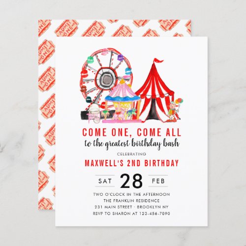 Budget Carnival Circus Show Birthday Invitation