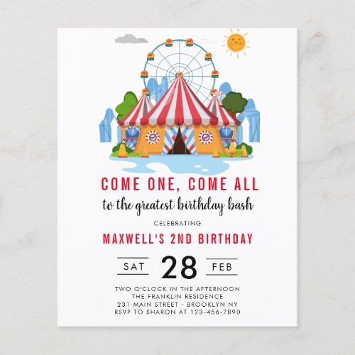 Budget Carnival Circus Show  Birthday Invitation