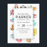 Budget Cars Street Kids Transportation Birthday Flyer<br><div class="desc">Modern Honk Beep Vroom Cruise on Over Police Car Bike Scooter School Bus Fire Truck Ice Cream Truck Mailman Postman Cars Trucks Street Road Kids Transportation Birthday</div>