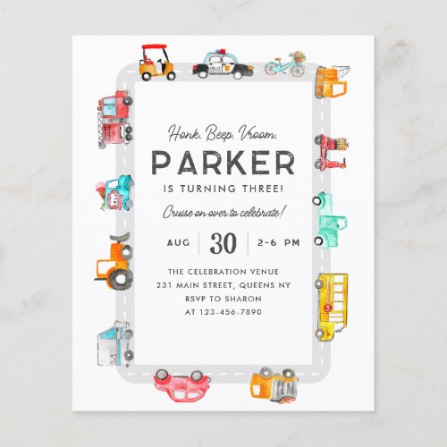 Budget Cars Street Kids Transportation Birthday Flyer