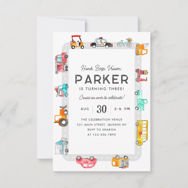 Budget Cars Street Kids Transportation Birthday Note Card (Front)