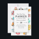 Budget Cars Street Kids Transportation Birthday Note Card<br><div class="desc">Modern Honk Beep Vroom Cruise on Over Police Car Bike Scooter School Bus Fire Truck Ice Cream Truck Mailman Postman Cars Trucks Street Road Kids Transportation Birthday</div>