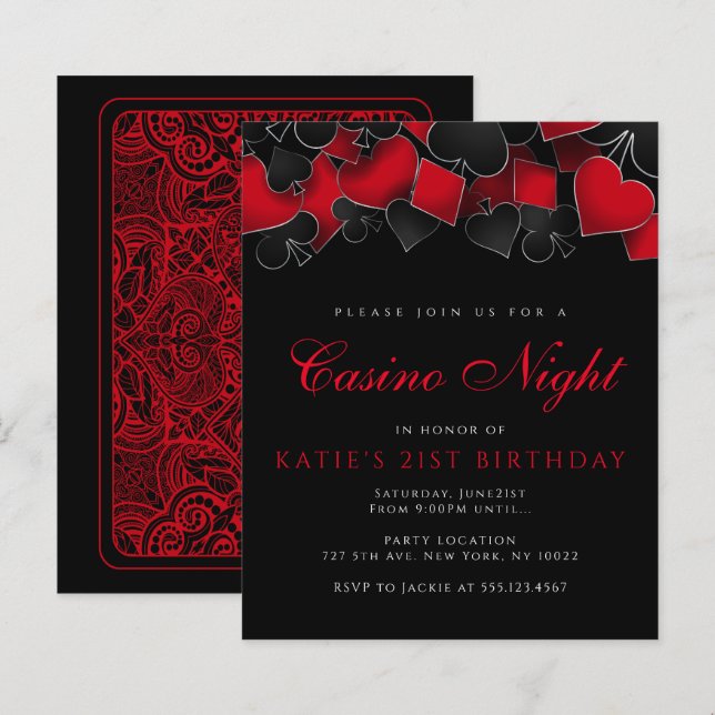 Budget Casino Night Party Invitations (Front/Back)
