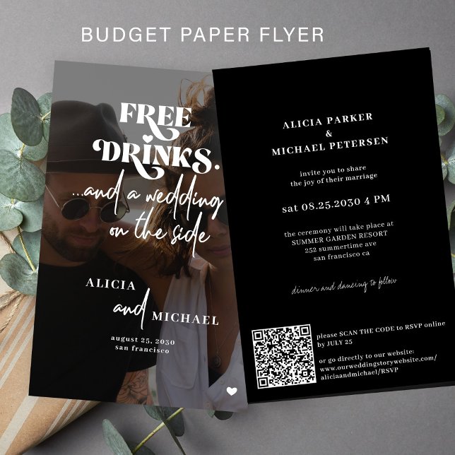 Budget casual wedding photo QR RSVP invitation Flyer (Creator Uploaded)