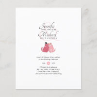 Budget Cat Bride and Groom Coral Wedding Invites