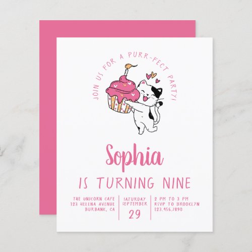 Budget Cat Kids Birthday Party Invitation