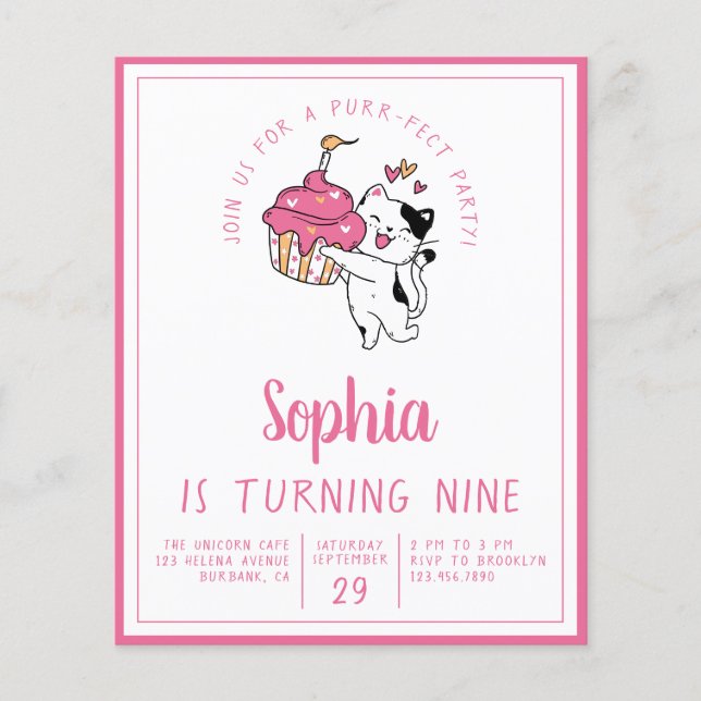 Budget Cat Kid's Birthday Party Invitation Flyer (Front)