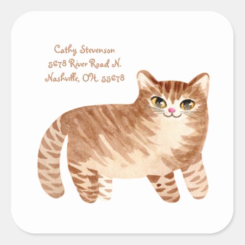 Budget Cat Watercolor Typography Return Address Square Sticker