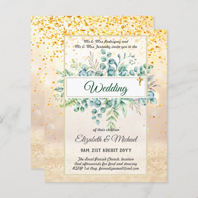 Budget CATHOLIC Christian WEDDING Greenery INVITES (Front/Back)