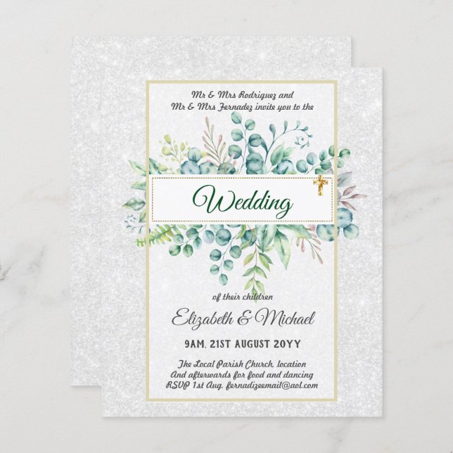 Budget CATHOLIC Christian WEDDING Greenery INVITES (Front/Back)