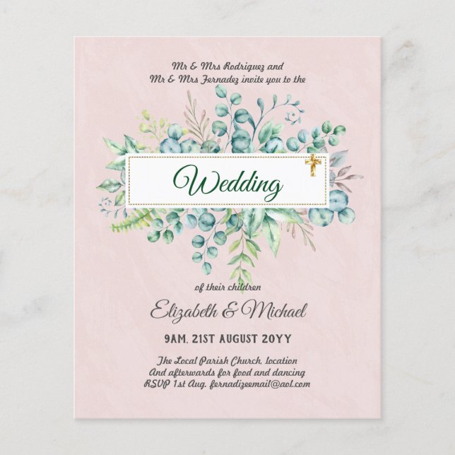 Budget CATHOLIC Christian WEDDING Greenery INVITES Flyer (Front)