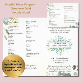 BUDGET Catholic Wedding Nuptial Mass Program Green Flyer
