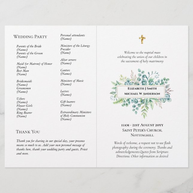 BUDGET Catholic Wedding Nuptial Mass Program LARGE Flyer (Front)