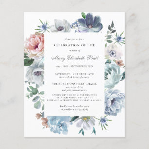 Budget Celebration of Life Blue Floral Invitation