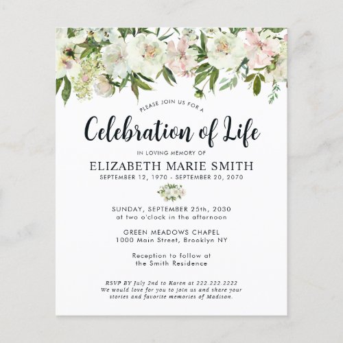 Budget Celebration of Life Floral Funeral Memorial Flyer