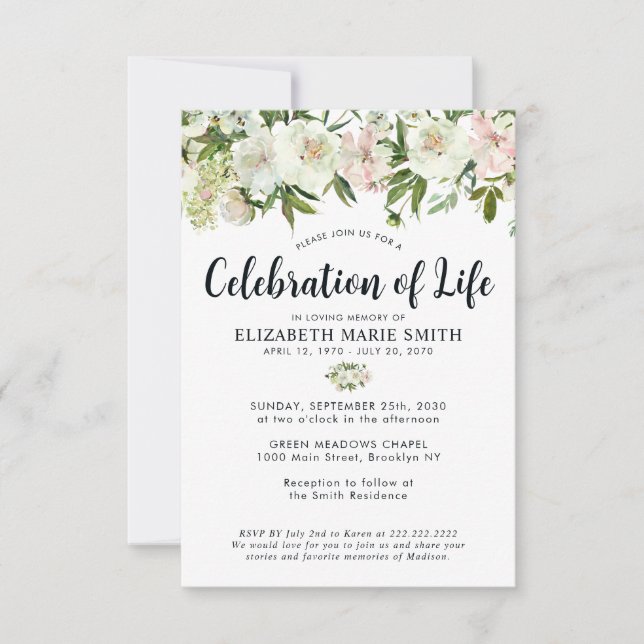 Budget Celebration of Life Floral Funeral Memorial Note Card (Front)