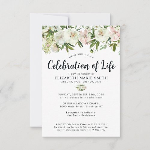 Budget Celebration of Life Floral Funeral Memorial Note Card