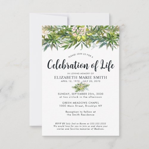 Budget Celebration of Life Greenery Death Memorial Note Card