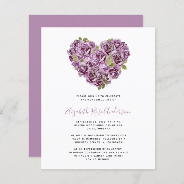 BUDGET Celebration of Life Invitation | Hydrangea  (Front/Back)