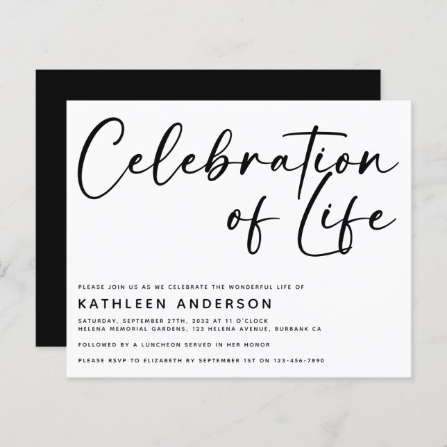 Budget Celebration of Life Invitation | Minimalist (Front/Back)