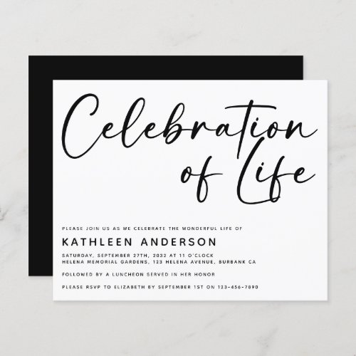 Budget Celebration of Life Invitation  Minimalist