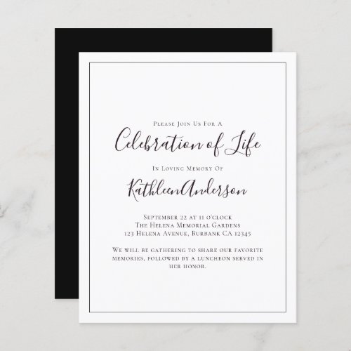 Budget Celebration of Life Invitation  Minimalist