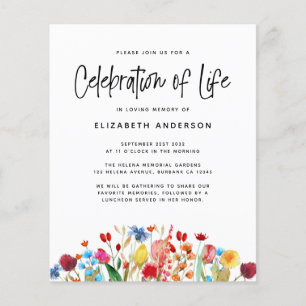BUDGET Celebration of Life Invitation Wildflower