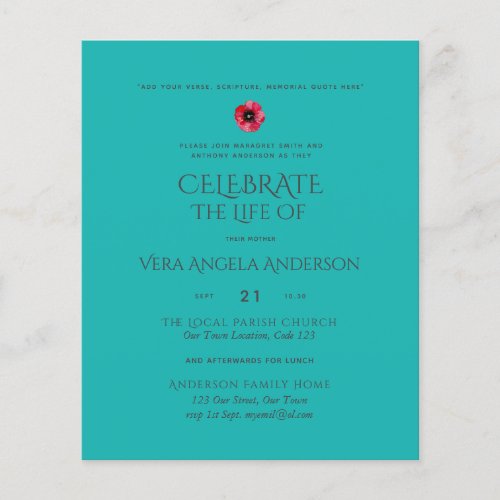 Budget Celebration of Life Memorial Funeral Invite