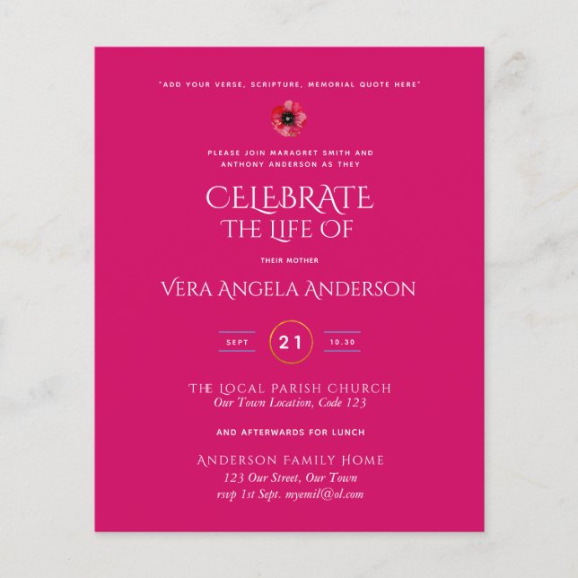 Budget Celebration of Life Memorial Funeral Invite (Front)