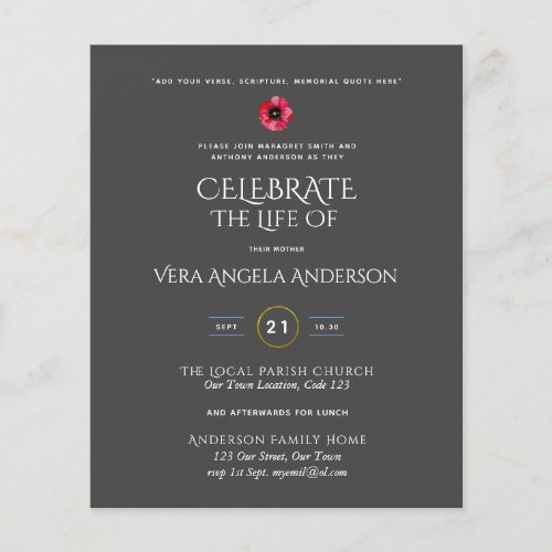 Budget Celebration of Life Memorial Funeral Invite