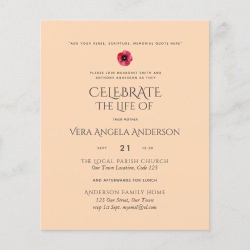 Budget Celebration of Life Memorial Funeral Invite