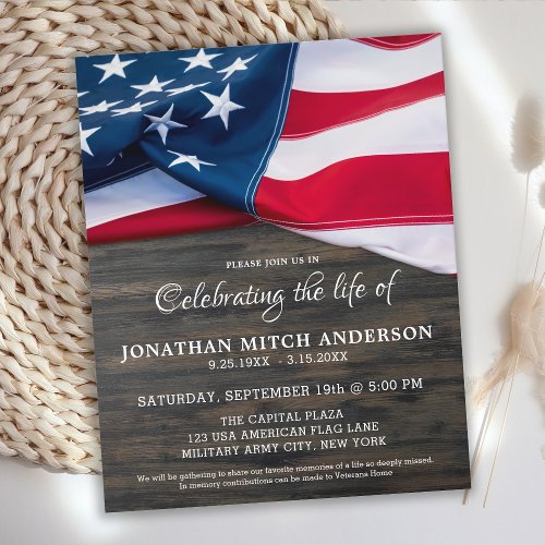 Budget Celebration Of Life Patriotic US Flag Invit