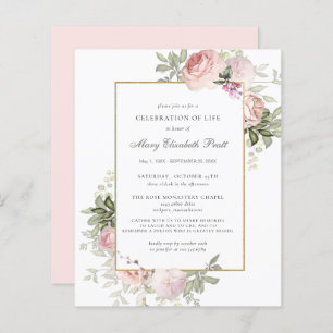 Budget Celebration of Life Pink Floral Invitation