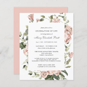 Budget Celebration of Life Pink Floral Invitation
