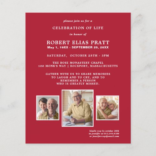 Budget Celebration of Life Red Photo Invitation